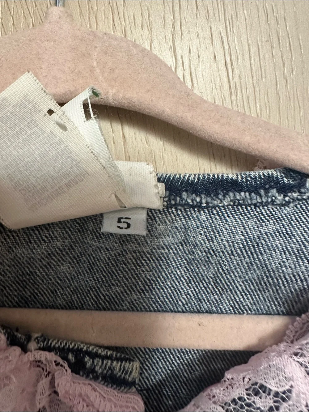 Authentic 90’s Girls Denim-Style Jacket with Pink Lace Trim and bows size 5